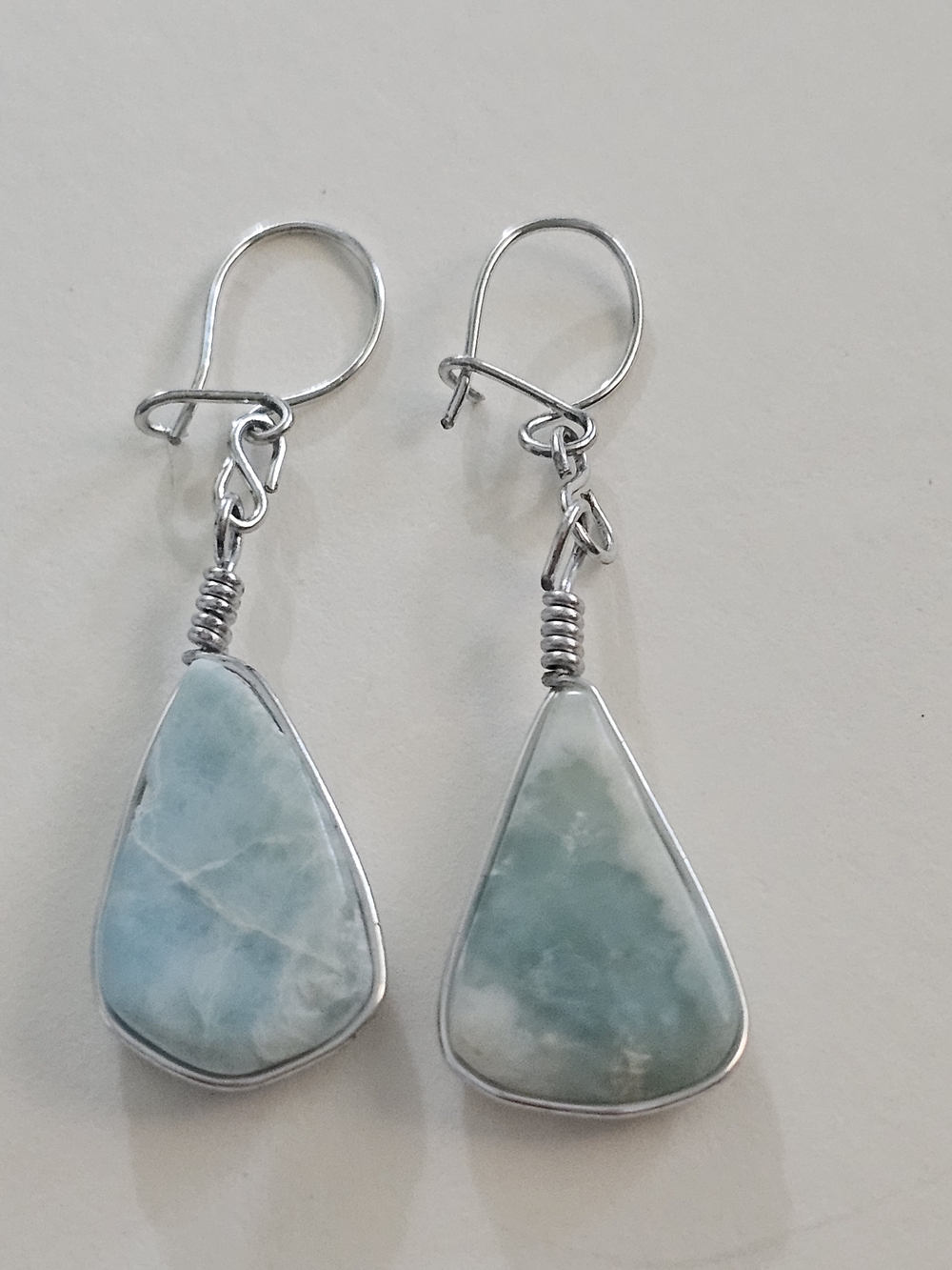 Handcrafted Sterling Silver Larimar Drop Earrings in Aqua Blue